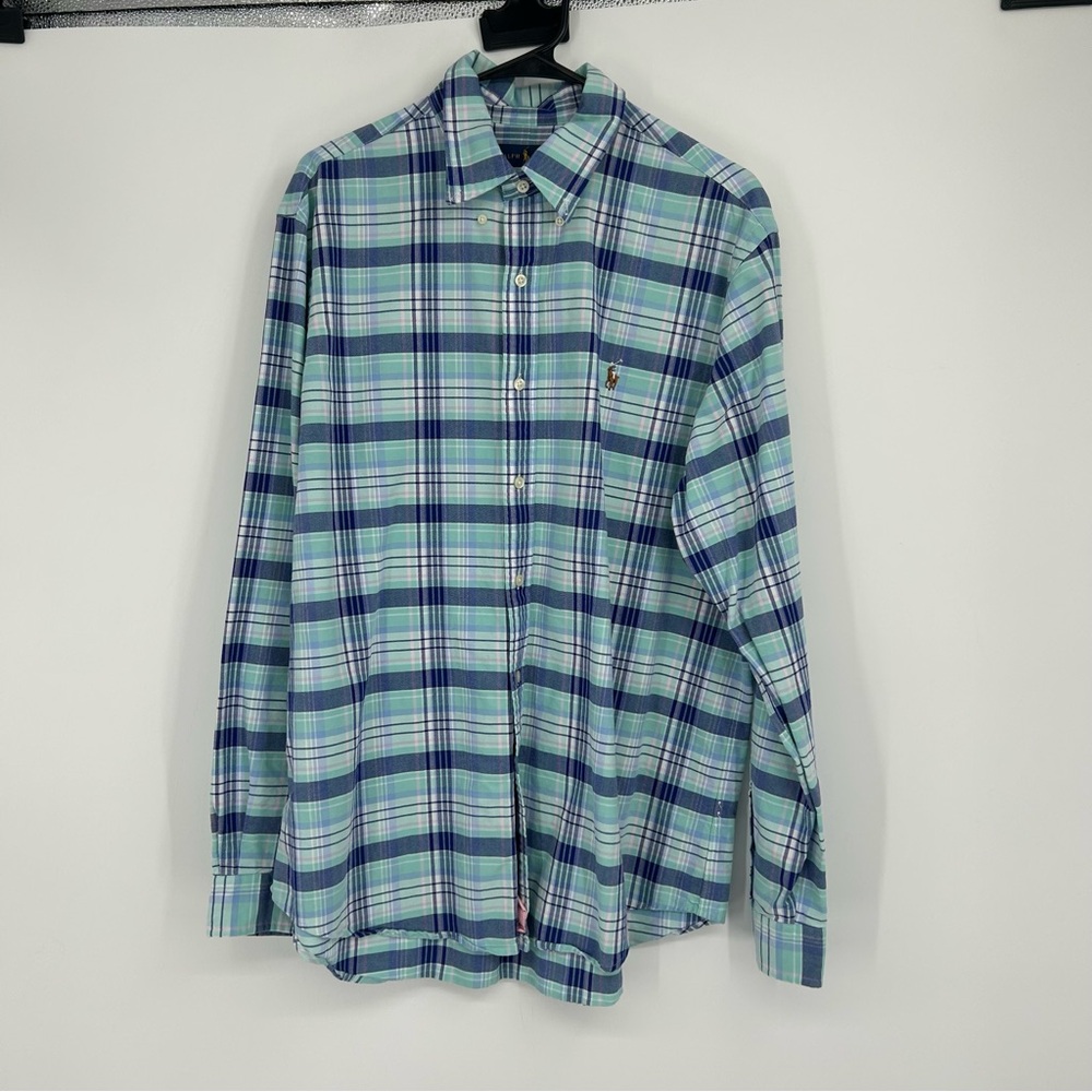 Ralph Lauren 100% Cotton Blue Plaid Button Down Casual Shirt Little Pony XL